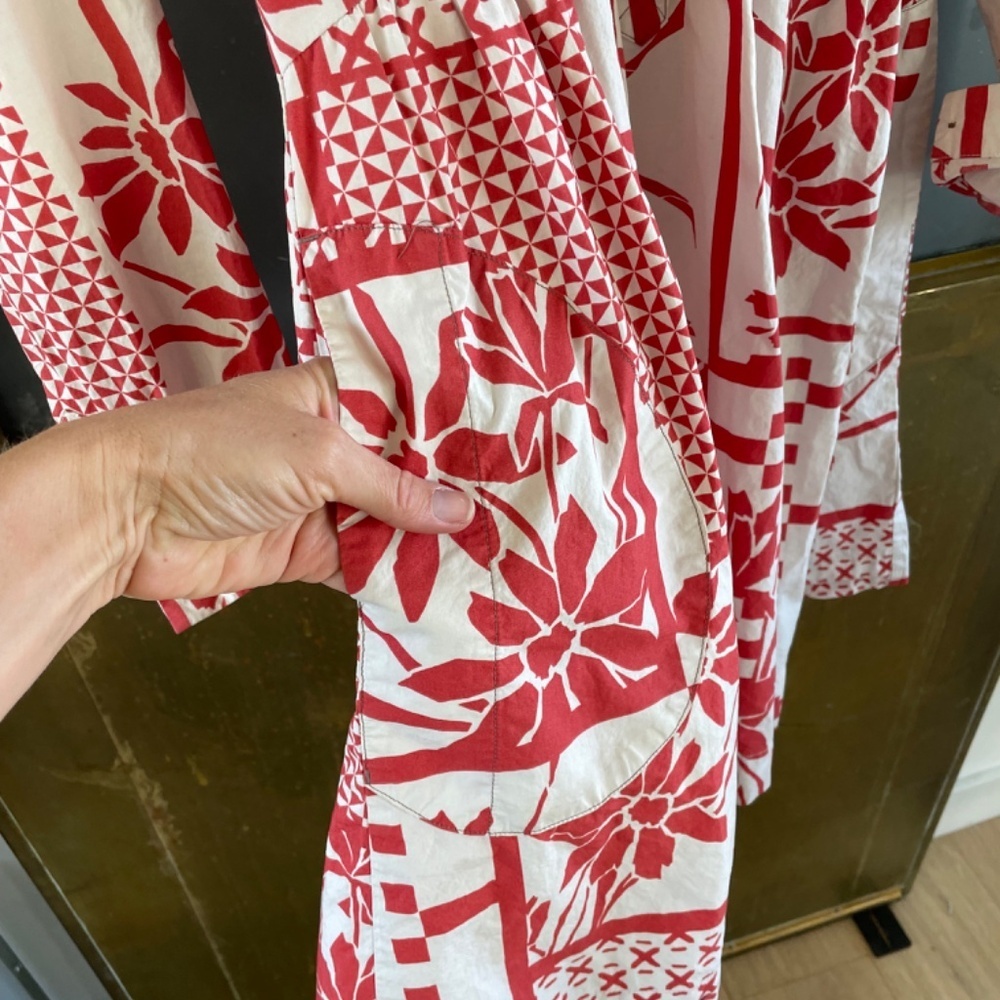 Maeve Anthropologie Red Patchwork Empire 100% cotton Waist Shirt Dress S small - Picture 6 of 10